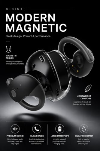 Image of Glide OWS Open Ear Wireless TWS Earbuds, Custom EQ, Bluetooth 5.4 Earphones, 50H Playtime, Fast Charging Case, 50ms Low-Latency Gaming & Touch Controls Midnight. Black
