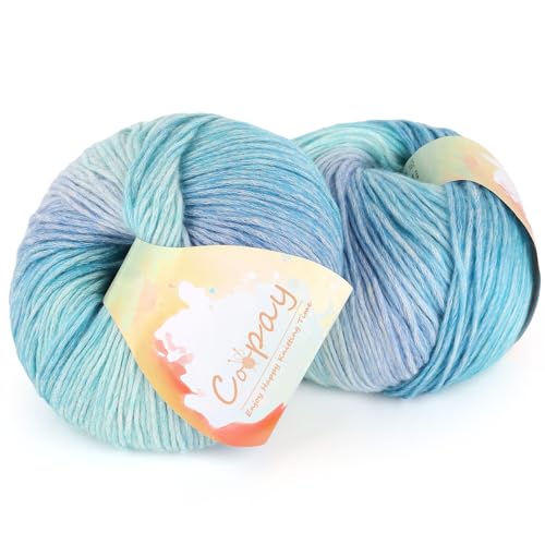 Image of Coopay Yarn for Crocheting Knitting, Gradient Cake Yarns, 2 x 3.53oz - 240yds - 50% Cotton 50% Acrylic Ombre Yarns, Crochet Yarn for Blankets, Shawls, Scarves (104 Blue Light)