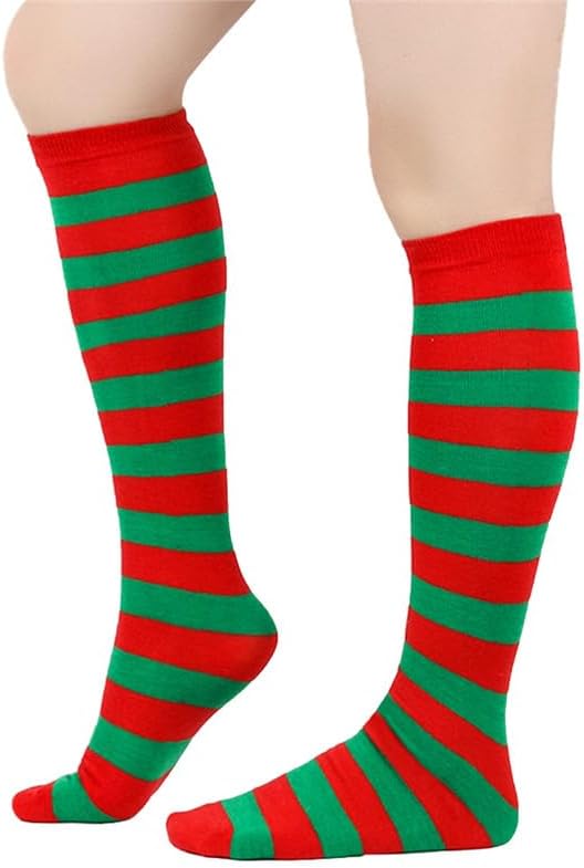 Christmas High-Knee Striped Socks for Women Red-Green Long Tube Socks Stockings Costume for Daily Wear Cosplay - Image 7