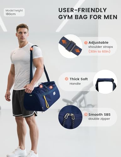 Image of SKYSPER Gym Bag for Men & Women with Shoe Compartment, Carry-on Gym Duffle Bag for Travel and Sports, Workout Overnight Bag with Large Wet Pocket, Blue