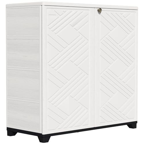 ZZM Indoor/Outdoor Storage Cabinet Waterproof, 34'x15'x34' Plastic Outdoor Storage Box for Garden Balcony Bathroom, All Weather Outdoor Storage Clearance, DIY Usage, with 1 Shelf (White)