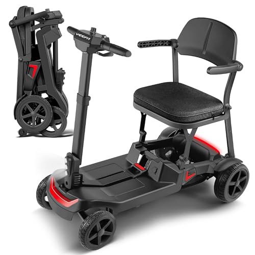 VEEFA Seniorenmobil 4 Rad 17kg Leichtbau Doppelbatterie 36km Reichweite 6km/h Elektromobil Klappbar Aluminium für Auto/Flugzeug/Bahn 122kg Tragkraft Tragbar Mobility Scooter für Senioren