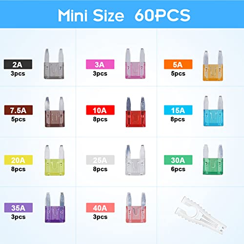 60 Mini fusibles + 60 Micro fusibles (2A, 3A, 5A, 7.5A, 10A, 15A, 20A, 25A, 30A, 35A, 40A) miniatura 3