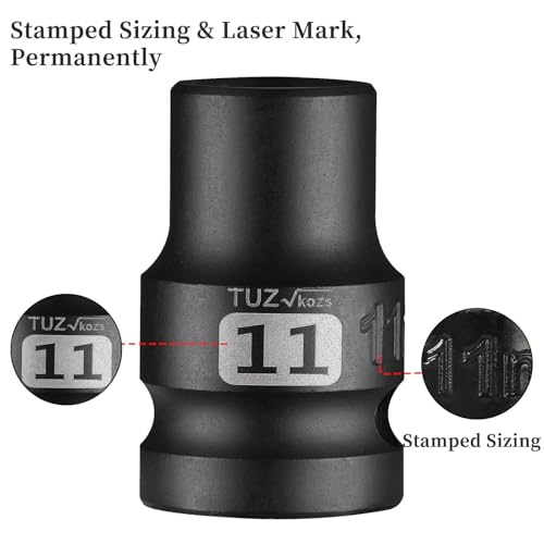 Image of 1 /2 Inch Drive 11mm Shallow Metric Impact Socket,CR-MO,6 Point Radius Corner Design,Square Chamfered Opening,Axle Nut Impact Grade Socket for Easy Removal