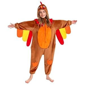 OLAOLA Kinder Tier Onesie Unisex Weichem Plüsch Fleece Schlafanzug für Jungen Mädchen Kuschelig Einteiler Pyjama Cosplay Kostüm für Karneval Halloween Weihnachten (Truthahn, 9-11 Jahre)