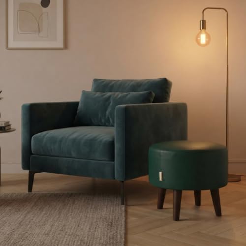 Image of Stool Ottoman Pouffes for Living Room, Kitchen, Home, Office Furniture with Soft Cotton Canva Cushion Mudda Footrest Stool for Chair Sofa Bed Dressing, Green Leather (14 Inch Pack of 1)