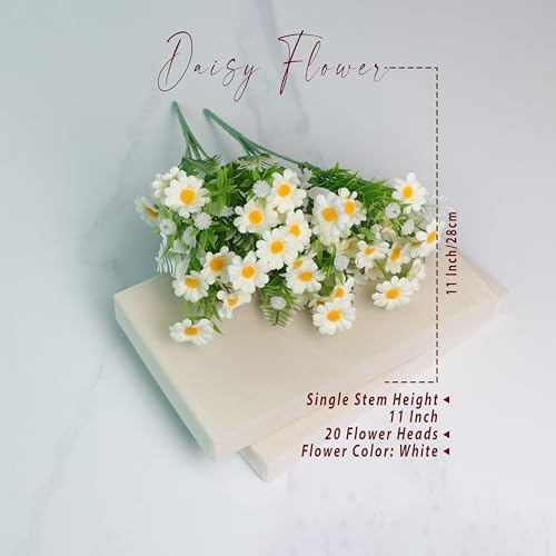 Image of Art Street Artificial White Flowers Bunch |Daisy Flowers for Home | Living Room, Decor |Christmas Day, New Year, 7 Head 20 Flowers| Pack of 2|Size 11 INCH, (Without Vase)