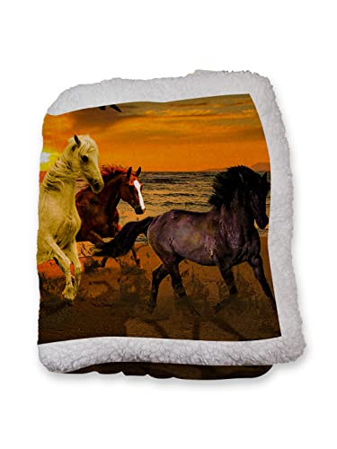 Alottagifts Horses 50’’ X 60" Sherpa Fleece Blanket For Bed Couch & Sofa - Soft Couch Blanket And Throws For Adults 100% Polyester Cozy Blanket For Both Adults And Child (Horses) #TOP4