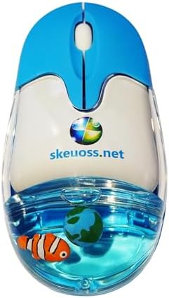Skeuoss Frutiger Aero Aqua Mouse - Clear Blue USB-C Rechargeable Wireless & Bluetooth Optical Retro Computer Mouse with Liquid Water Section and Floaters (Globe, Clownfish) - 2