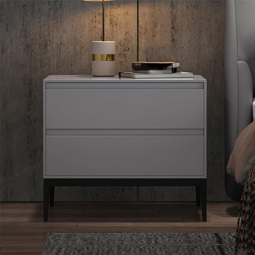 Modern Solid Wood Nightstand with 2 Drawers - Stylish Bedside Table & Storage Cabinet with Metal Legs - Versatile End Table for Bedroom, Living Room, Office - Durable & Functional