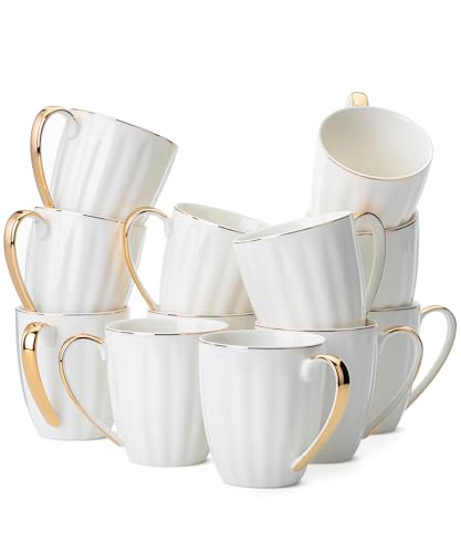BTaT- Weiße Kaffeetassen mit Goldrand, 340 ml, Porzellan-Kaffeetassen...