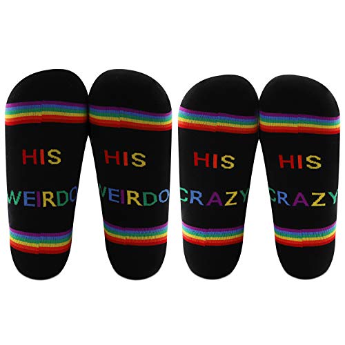 MBMSO Gay Couple Gifts Socks His Crazy His Weirdo Rainbow Striped Socks Gay Pride Gifts