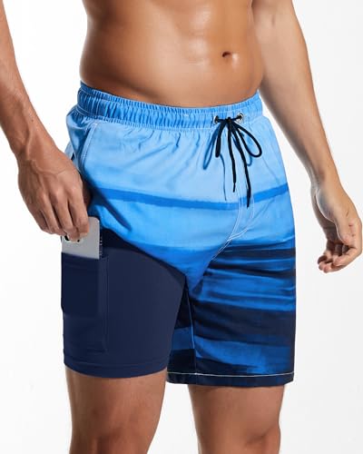 SILKWORLD Men's Quick Dry Compression Swim Shorts Liner 2-in-1 Swimsuit
