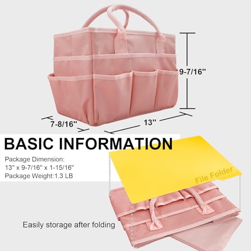 Image of Cupohus Art Organizer Craft Storage Tote Bag with Pockets and Handles, Oxford Fabric Carrying Caddy for Teacher, Officer, Artist, Traveler, and more -Pink