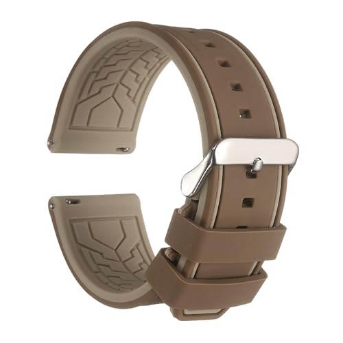 HARFINGTON Silicone Watch Bands 26mm Width Soft Quick Release Rubber Watch Bands with Silver Tone Buckle for Men Women, Dark Brown