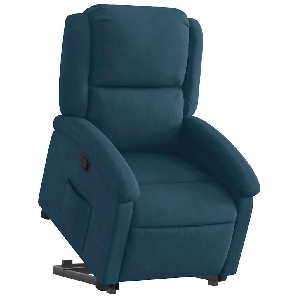 Relaxsessel mit Aufstehhilfe, Blauer Samt, 71×86,5×99,5 cm, Holz-Metall-Rahmen, Liege 135°, Seniorengerecht