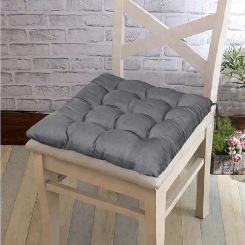 Image of Wakewell Chair Pads Pack of 2 with Ties | Soft Microfiber Seat Cushions | Square Chair Pads for Dining Chairs & Office (Grey, 45x45 cm (Pack of 2))