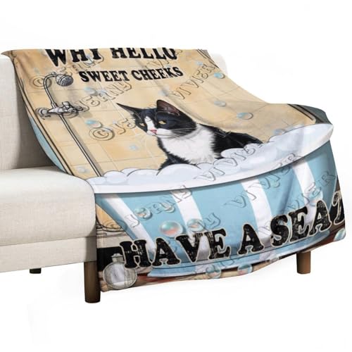Finamille Tuxedo Cat Bathroom Rules Blanket Gifts for Kids Adults for Bed Living Room Bedding Couch Soft Lightweight Warm Cozy Throw Blankets Decor 30"x40" All Seasons
