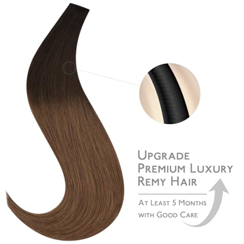 Image of WENNALIFE Invisi Edge Tape in Hair Extensions Human Hair | 20 Inch 50g 20pcs Ombre Dark Brown to Light Chestnut Brown Invisi Remy Hair tensions Seamless Injected Tape Ins Straight