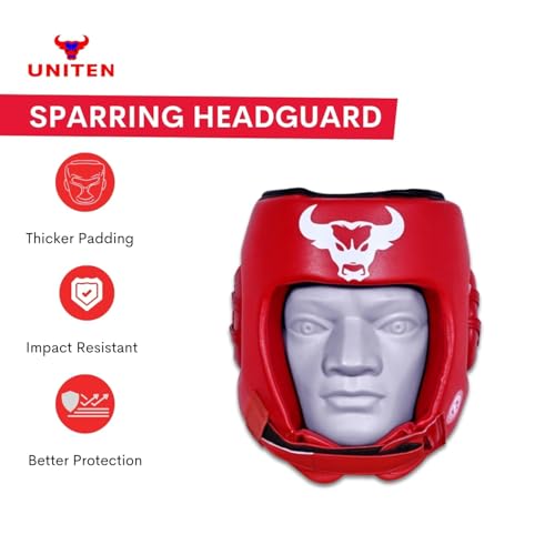 Image of Boxing Headguard MMA Training Headgear Muay Thai Full Face Protection Guard Sparring Helmet Head Guard (Red, L)