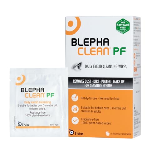 Blephaclean PF Daily Eyelid Wipes - Gentle Cleansing for the eyelids and skin around the eyes Suitable for Babies (over 3 months old) children & adults 20 Sterile Plastic-Free Wipes
