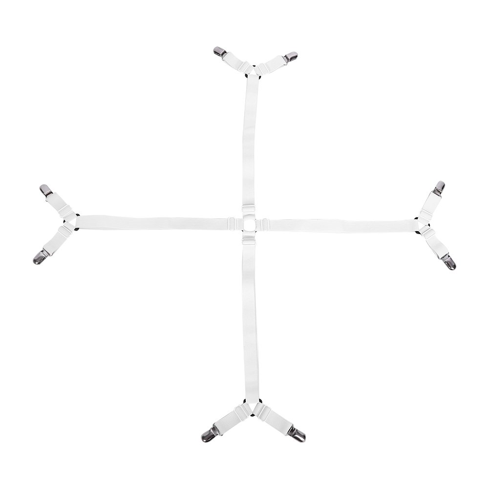 Fdit White Mattress Sheet Straps Elastic Crisscross Adjustable Triangle Grippers Holder For Fitted Bed Sheets Mattress Pad Covers Sofa Cushion(White)