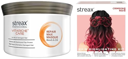 Streax Vitariche Care Smooth and Shine Hair Mask For Women Hair Colour Highlight Kit | Red Hair Colour, Crimson Red – Pack of 1