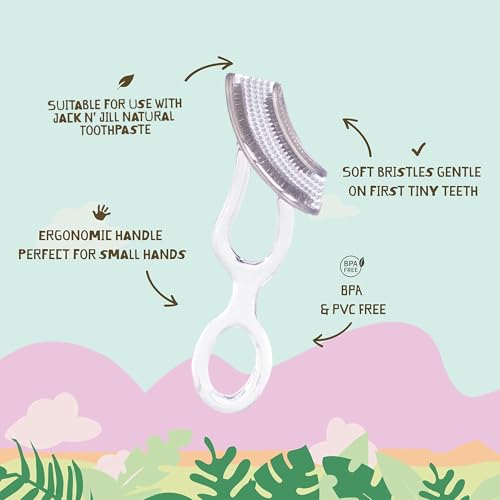 Image of Jack N' Jill Stage 3 Silicone Kids Toothbrush, Chewable, Pack of 1 | Toddler Tooth & Gum Brush Ages 2-5 Years, Double Sided Soft Bristles, For Sensitive Gums, 100% Food-Grade Silicone