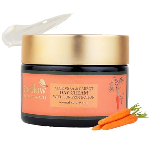 Image of Mellow Herbal Face Cream with Aloe Vera & Carrot for Smooth, Silky & Healthy Skin, Lightweight Day Moisturizer with Sunscreen for Normal to Dry Skin, Sun Protection from UVA & UVB Rays, 50 Gm