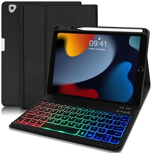 TENGWUDZ iPad 10.2 Keyboard Case for 9th Generation(2021)/ 8th Gen(2020)/ 7th Gen(2019), Protective Case with Pencil Holder and Backlit Detachable Wireless Keyboard for iPad Air 3/iPad Pro 10.5