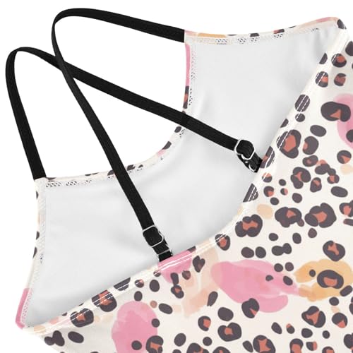 Leopard Print Kids Girls One Piece Bathing Suit Beach Swimwear Adjustable Shoulder Strap Cute4