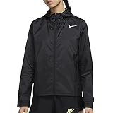 Nike Women’s Essential Water-Repellent Hooded Full Zip Black/Silver Running Jacket, Stay Dry, Ultra Lightweight Reflective Running Jacket, Flocked Mesh Lining, Style CU3217/Color 010, Size Medium