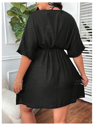 SweatyRocks Women's Plus Size Bathing Suit Cover Up Swimwear Hollow Out Beach Dress2
