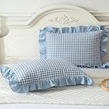 Photo Gallery mywinlle set di 2 federe per cuscino con volant, in cotone lavato, stile shabby a scacchi, 50,8 x 66 cm Photo Gallery mywinlle set di 2 federe per cuscino con volant, in cotone lavato, stile shabby a scacchi, 50,8 x 66 cm