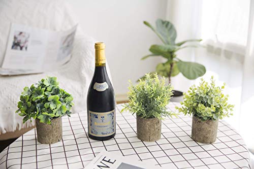 THE BLOOM TIMES Set of 3 Small Potted Artificial Plants Fake Greenery Faux Plants Indoor for Rustic Home Farmhouse Bathroom Decor