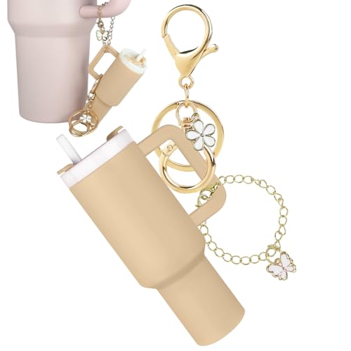 ERTUNA Mini Tumbler Keychain Accessories for Stanley Cup 2 Way Cute Charms Chapstick Lip Balm Holder for Women Purse Handbag-Almond