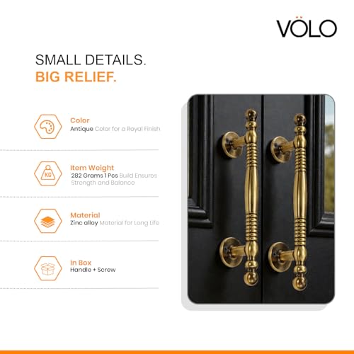 Image of VOLO Main Door Pull Push Handle | Door Handle for Home Office | Interior Exterior Door Hardware Pull Handle | (Pack of 1 Piece, Antique Brass, 8 Inch (200MM))