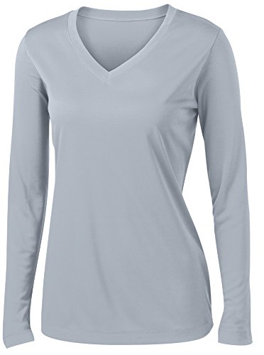 Animal Den Ladies Long Sleeve Moisture Wicking Athletic Shirts Sizes XS-4XL Silver-L
