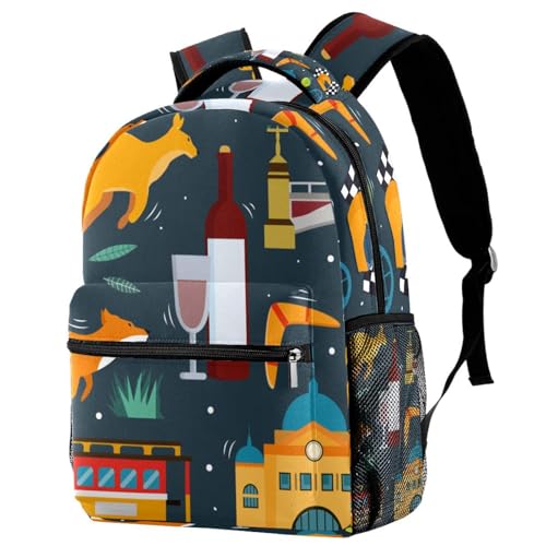 Sac à dos d'école design kangourou Melbourne aux finitions soignées et motifs vibrants