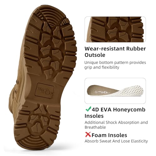 Image of Women's Tactical Boots, Motorcycle Combat Boots for Women | 8-inch work boots, side zipper; lightweight, breathable, water-resistant. For police, security, EMT, motorcycle