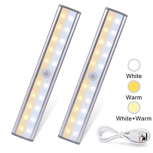 Preisvergleich Produktbild Schrankleuchten mit 3 farblich einstellbare Leuchten, Garderobenleuchte, 20 Eins zweireihige LED Nachtlichter, tragbare Bewegungssensorleuchte, geeignet für Küche, Treppe, Flur und Schlafzimmer usw.
