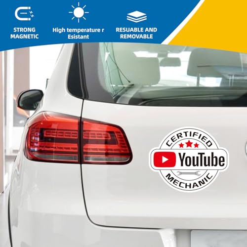 Image of Certified YouTube Mechanic Magnet Car Sticker - Funny You-Tube Mechanic Magnet Decal for Expert Mechanic - Automotive Office Gag Gift