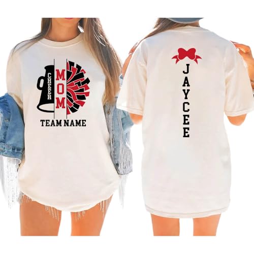 LASFOUR Personalized Megaphone Cheer Mom Shirts for Women, Custom Cheerleading Shirts with Name, Personalized Cheer Mom Gifts3