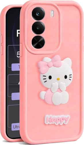 Image of AeoFit Cute 3D Cartoon Soft Silicone Back Cover for Realme P4x 5G - Stylish Design Slim Protective Case with Camera Protection for Realme P4x 5G (Pink)