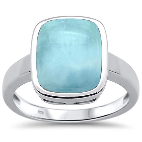 CloseoutWarehouse Square Natural Larimar Single Stone Ring Sterling Silver
