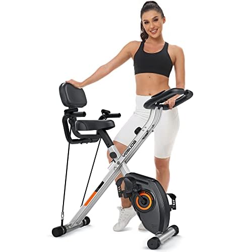 3-in-1 Heimtrainer Fahrrad Klappbar, Faltbares Heimtrainer 150kg Belastbar, Platzsparendes Heimtrainer mit Integriertes Widerstandsband, 8 Magnetische Widerstandsstufen