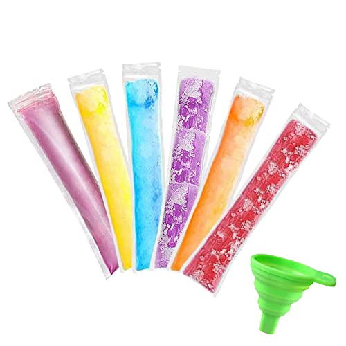 一次性冰糖果包 160個 ジッパー密封 折りたたみ漏斗付き DIYアイスキャンディーパック ヨーグルトバー ジュース フルーツ用 アイスクリームパーティー景品 子供大人共用 BPAフリー 安全素材 簡単冷凍 (しろ)