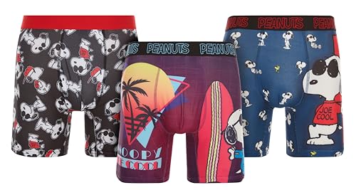 Mens Boxer Briefs - 1 Pack/3 Pack Peanuts Snoopy Soft Stretch No Chafe Boxers for Men - Breathable Mens Underwear