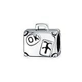 Bling Jewelry Vacation Tourism Travel Suitcase Luggage Charm Bead For Women Teen Oxidized .925 Sterling Silver Fits European Bracelet