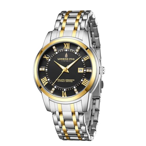 Image of London Fog Regent Collection Analog Quartz Watch for Men with Round Dial and Stainless Steel Strap, Metal Case, Date Display, Luminous Hands & Hour Markers, Water Resistant